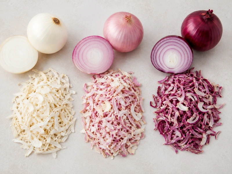 Dehydrated White Pink Red Onion Comparison